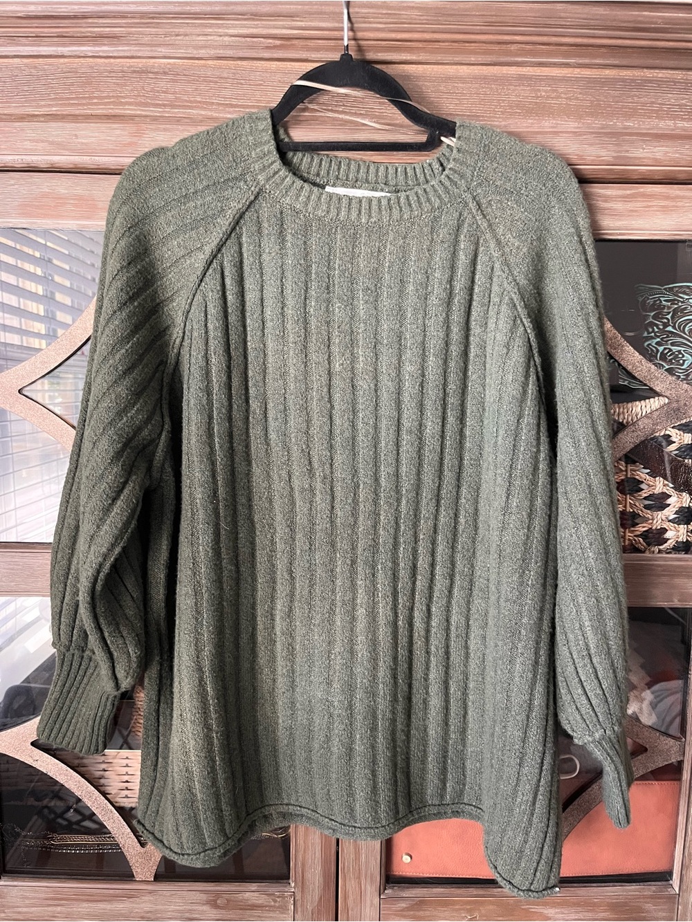 Altar'd State Olive Ribbed Crew Neck Sweater